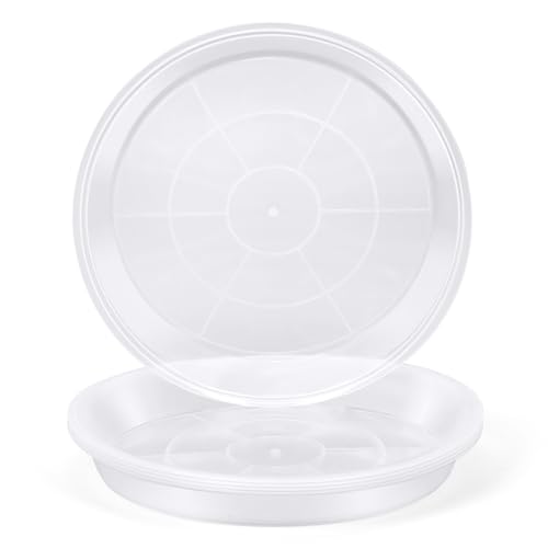 FUOAUYK 3 5 7 9 11 15 Inch Clear Plastic Plant Saucers for Indoors 5 Pack Durable Plant Trays for Pots and Plant Water Catcher Tray with No Holes Reusable Plastic Trays for Plants (5-5Pack)