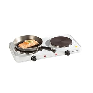 Daewoo, Double Hot Plate With Independent Adjustable Temperature Control, Secure Non-Slip Feet, Indicator Light And Made From Cast Iron