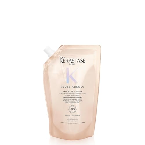 Kérastase, Gloss Absolu, Eco Ricarica Shampoo per Capelli Crespi, Con Acido Glicolico, Acido Ialuronico e Olio di Rosa Canina, Bain Hydra-Glaze, 500ml