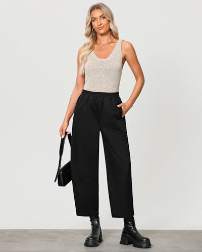 GRAPENT Wide Leg Pants Woman High Waisted Trendy Cropped Barrel Pull On Baggy Elastic Waist Loose Fit Pants with Pockets4