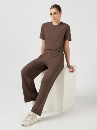 Image of TECHNOSPORT Women Textured Straight Fit Trackpants for Casual Wear, Travel Wear, Gym Wear