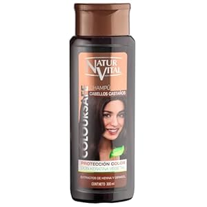NaturVital – Champú Colorante ColourSafe para Cabellos Castaños, Sin Parabenos ni Siliconas, para Pelo Teñido o Natural, con Keratina Vegetal, Protege el Color, 300 ml