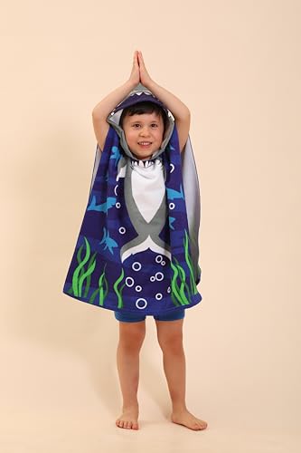 Image of TEHALK Shark Hooded Towels for Kids /Boys /Girls /Toddler, Towel Robes /Wearable Towels for Kids 2-10, Poncho Beach Towels for Swimming /Pool