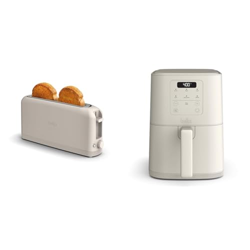 BELLA Slim 2 Slice Toaster + 4Qt Slim Air Fryer, Fits-anywhere™ Kitchenware, Small Air Fryer w 6 Preset Cooking Options and Slim Toaster w 6 Shades Control, Oatmilk