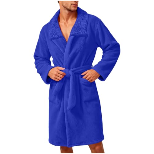 Cambkatl Mens Fleece Robe Long Sleeve Belted Waist Fuzzy Soft Nightgown