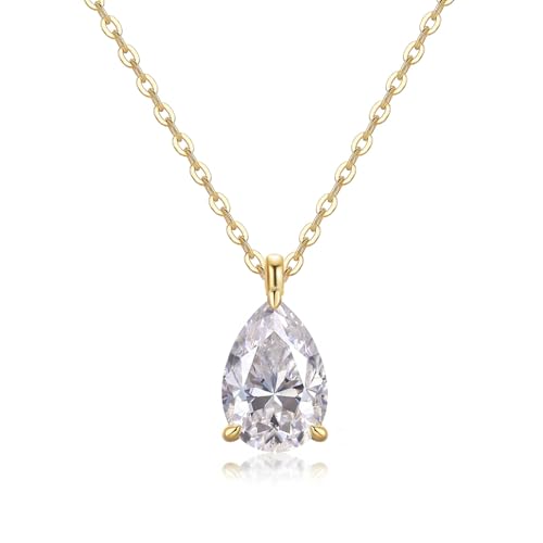 Mirelynne Dainty Gold Pendant Necklace for Women 18K Gold Plated Cubic Zirconia Pear Shaped Minimalist Design Trendy Jewelry Birthday Valentines Day Gifts for Her