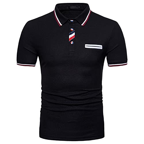 Pinkpum Poloshirt Herren T Shirts Männer Hemd Herren Kurzarm Tricolor T-Shirt Sommer Slim Fit Golfsport Schwarz XL Cover