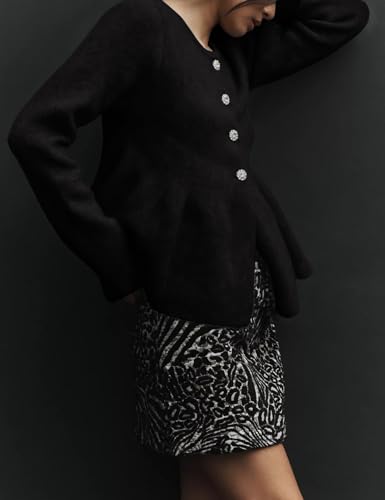 Image of Wyeysyt Womens Peplum Cardigan Sweaters Button Down Long Sleeve Ribbed Knit Vintage Cardigan Tops(Black-M)