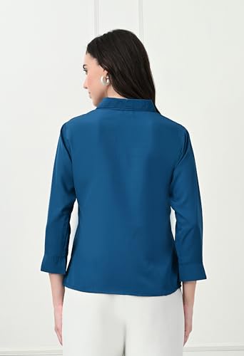 Image of FUNDAY FASHION Women's Crepe Casual Regular Fit Solid V Collered Shirt (Pack of 2)