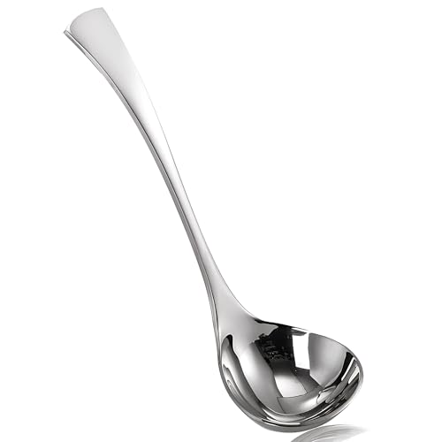 Comicfs Gravy Ladle, 18/10 Stainless Steel Soup Ladle, Small Soup Ladles, Sauce Ladles, Small Serving Spoon, Solid Serving Spoon, Dishwasher Safe, 8-Inch