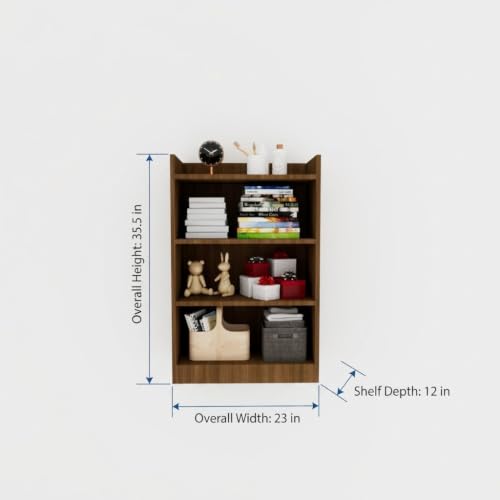 Image of ATMO 4-Tier Wooden Bookshelf for Living Room, Bedroom & Office | Engineered Wood Bookcase | Multi-Purpose Storage Rack & Display Organizer | Walnut Finish | 23 x 12 x 35.5 Inches.