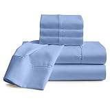 Neighbourhood Home 100% Real Certified Organic Cotton Bedsheet Set, King Size 6 Piece 1000 Thread Count Sheets Sets, Extra 24' Deep Pocket - Light Blue