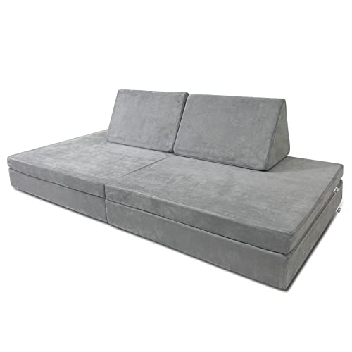 Image of Mod Blox 6 Piece Soft Furniture Playset Modular Microsuede Foam Play Couch for Creative Kids (Light Gray)