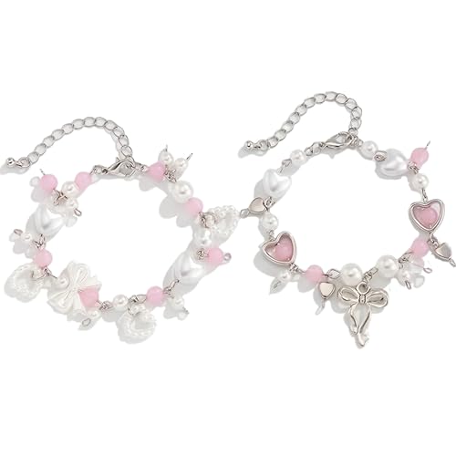 Generic SNOWY SHOP 2 Pcs Pink Beaded Bracelet Set - Image 2