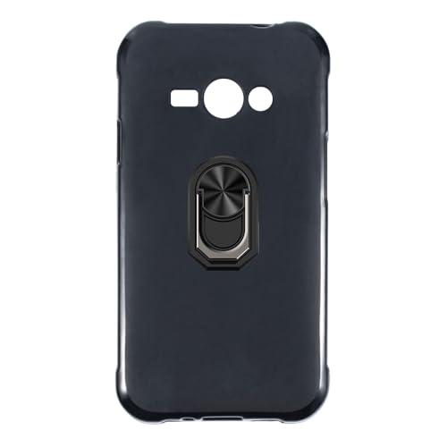 UOGNADGD Flexible Case + Ring Holder Compatible with Samsung Galaxy J1 Ace Neo J111F Phone Shockproof Cover & Magnetic Mecha Style Finger Grip Kickstand (Black+BlackRing)