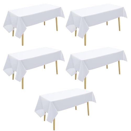 5 Pack Portable White Table Cloth Party 5 Pack Reusable Tablecloth for Parties Elegant White Table Cloths Paper Tablecloths for Events Standard Size Disposable Table Cloth Alternative