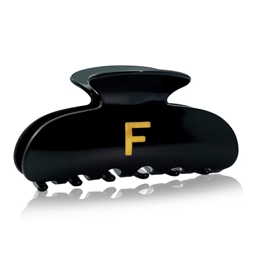 Image of Acrylic Letter Hair Clips for Women Girl - Black Monogram Hair Claw Alphabet Large Hair Clip, Fashion Glitter Claw Clips Elegant And Durable Hair Accessory Teen Girl Gifts, Letter F