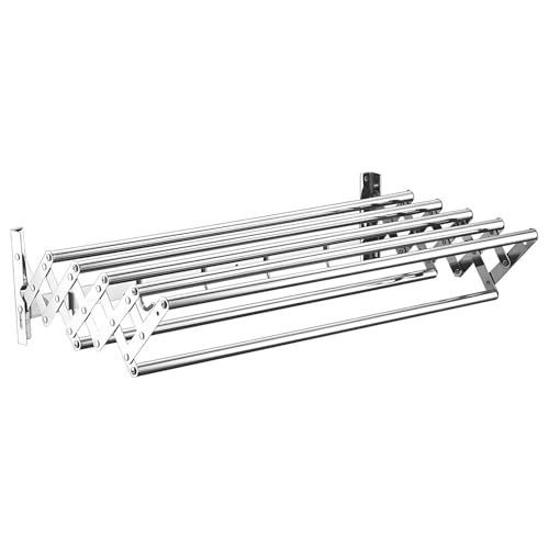 Tendedero extensible de acero inoxidable retráctil y plegable para uso en interiores y exteriores, diseño de ahorro de espacio, color plateado, 60 cm