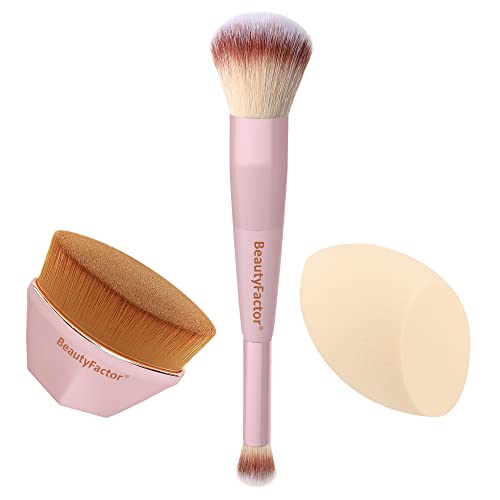 Beautyfactor Dual-Ended Brush Makeup Sponge Foundation Brush For Flawless Liquid, Cream And Powder Application #TOP8