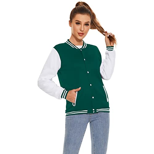 Image of Varsity Jacket Women Men's Baseball School Uniform Button Up Unsex Adult Long Sleeve Coat Fashion Jacket