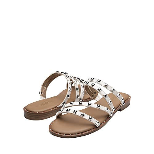 Image of DREAM PAIRS Women's Clear Studded Rhinestone Slide Sandals Slip on Open Toe Cute Flat Sandals for Summer