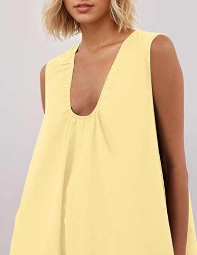 Image of Women Flowy Maxi Dress Ruched Sleeveless Long Dress Vacation Fashion Summer Casual Loose Fit Sundress with Pockets