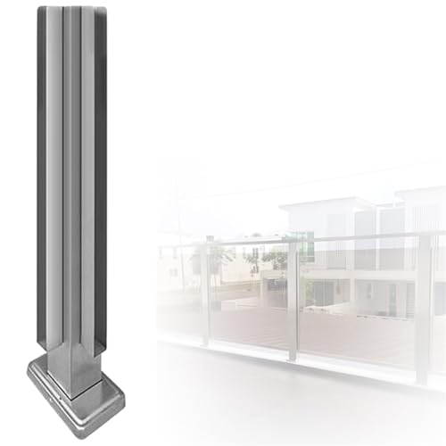 Heavy Duty Stainless Steel Balustrade Post, No-Punch Glass Railing Column for Stairs with Slots &amp; Base, 24 32 36 40 48 in High Vitreous Railing Post(B-Corner,Height 28in/70cm)