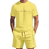 RUMAOZIA Conjunto de chándal de verano para hombre, de 2 piezas, con camiseta de gran tamaño y pantalones cortos, chándal deportivo, cómodo, transpirable, ropa de calle, O amarillo., L