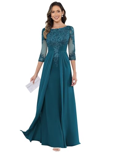 Mother of The Bride Dresses for Wedding Long Chiffon 3/4 Sleeve Formal Mother Groom Dress