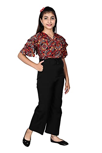 Image of Girls Flared Sleeves Printed Jumpsuit-66