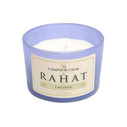 Image of RAHAT | Camphor Infused Soy Wax Scented Candle | Lavender Fragrance | Premium Aromatherapy Candle for Relaxation & Home Decor | Long Burning Cotton Wick