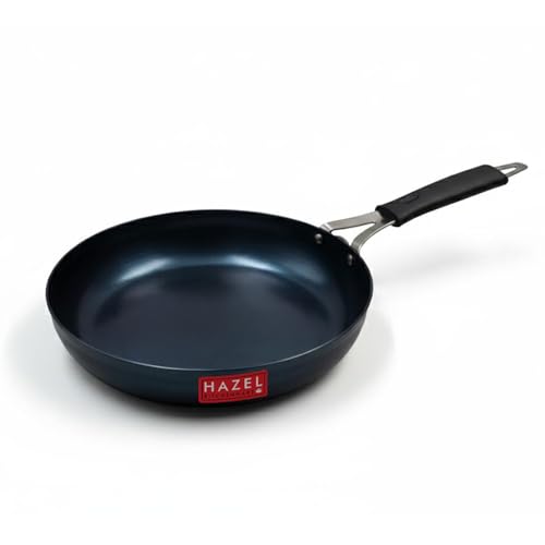 Image of HAZEL Traditional Lokhand Fry Pan | Heavy Duty Iron Skillet | 22 cm, 1.2 Litre | Induction & Gas Stove Compatible | Pre-Seasoned Black Iron Pan
