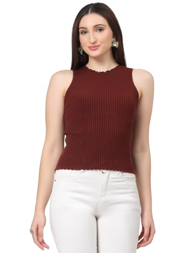 Image of Kalt Womens Knitted, Ribbed Cotton Fitted Sleeveless Round Neck Cami Tank Top