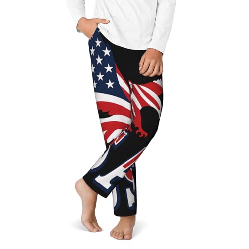 Eagle Usa Flag Pattern Print Snug Plaid Pajama Pants Adjustable Elastic Waistband Practical Side Pockets Enjoy4