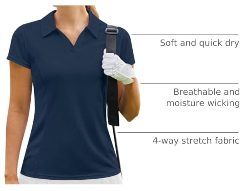 Image of PINSPARK Womens Golf Shirt Short Sleeve Polo V-Neck Quick Dry Tennis Tops | Moisture-wicking Breathable Fabric, Classic Collar, Slim Fit, Ideal for Golf Tennis Pickleball Casual