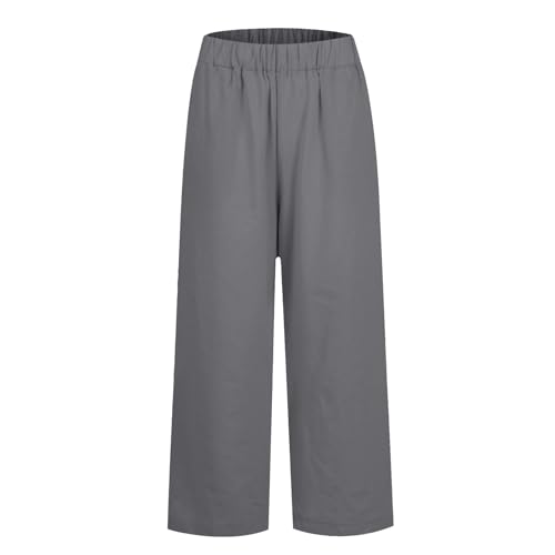 Cropped Linen Pants Women Summer Elastic Waist Straight Leg Plus Size Crop Pants Casual Beach Trousers with Pockets3