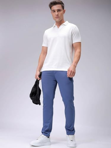 Image of The Indian Garage Co Men Slim Fit Solid Mid-Rise Stretchable Knitted Jogger Trousers