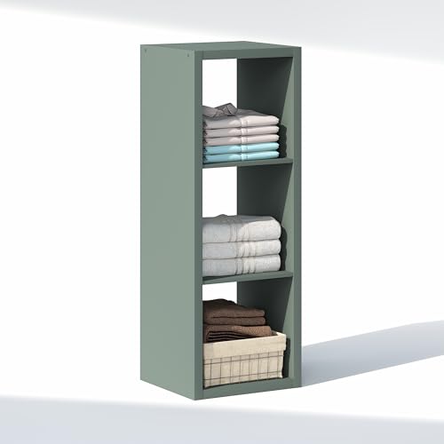 Image of Furinno Cubic Extra Thick 3-Cube Closet Organizers and Storage, Sage Green | 14.6 x 16 x 44 in, Open Shelf Closet Storage, Closet Organizer, for Wardrobe, Bedroom, Living Room
