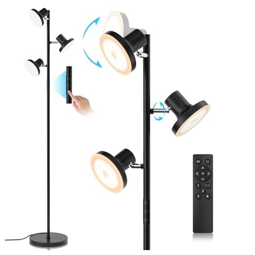 SIBRILLE 36W LED Tree Floor Lamp, Modern Dimmable Standing Lamp with Remote & Touch Control, 4 Color Temperatures, 3 Rotatable LED Light Floor Lamps for Living Room, Bedroom, Office