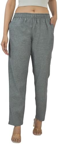 Qashida Women's Cotton Linen Pants, Regular Fit, Fully Elasticated, 2 Side Pockets