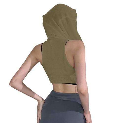 Image of Women's Knitted Hoodie Sweater Vest Sexy Sleeveless Hollow Out Hooded Crop Top Draped Sweatshirt Streetwear