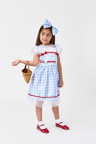 Blues Group Wonderful Dorothy With Dress, Bow Headband & Basket Girls Kids Costume | Fancy Dress, World Book Day and Themed Parties | Ages 3-10 (6-8 Years)