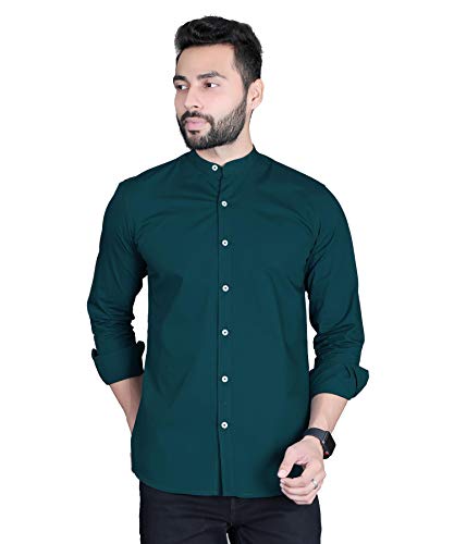 Image of Fifth Anfold Men's Pure Cotton Solid Color Mandarin Collar Full Sleeve Casual Wear Shirt, Office Wear for Men