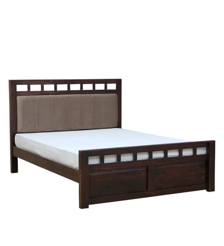 Image of EXCEL International Matrix Solid Sheesham Wood Queen Size Bed Without Storage | Wooden Double Bed with Velvet Upholstery Cushioned Headboard for Bedroom | Rosewood, Provincial Teak