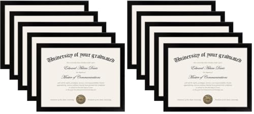 Image of upsimples Certificate Frame with High Definition Glass, 8.5 by 11 Picture Diploma Document Frames for Wall and Tabletop, Black 10 Pack