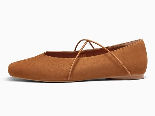 Image of Coutgo Womens Square Toe Ballet Flats Comfortable Slip On Mary Jane Flats Crisscross Strap Work Casual Shoes