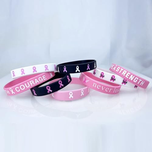 Breast Cancer Awareness Silicone Bracelets - Pink Ribbon Inspirational Wristbands with Hope/Faith Quotes - Support Charity, Gifts & Daily Wear2