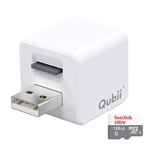 Qubii - Photo Storage Device for iPhone & iPad, Auto Backup Photos & Videos, Photo Stick for iPhone [128GB - White]