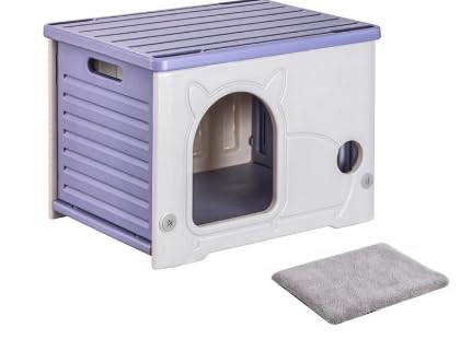 猫 ハウス ペットハウス 外猫ハウス キャットハウス 犬小屋 屋外 毛布付き 組み立て簡単 野良猫 避難所 猫 屋外 室内 防水 防風 換気 四季通用 組立簡単 クッション付き (パープル,コットンパッド)
