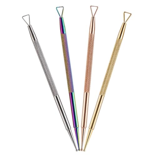 FRCOLOR Nail Art Stippling Needle Set 4pcs Stainless Steel Cuticle Triangle Head Nail Gel Remover Tools Perfect for
